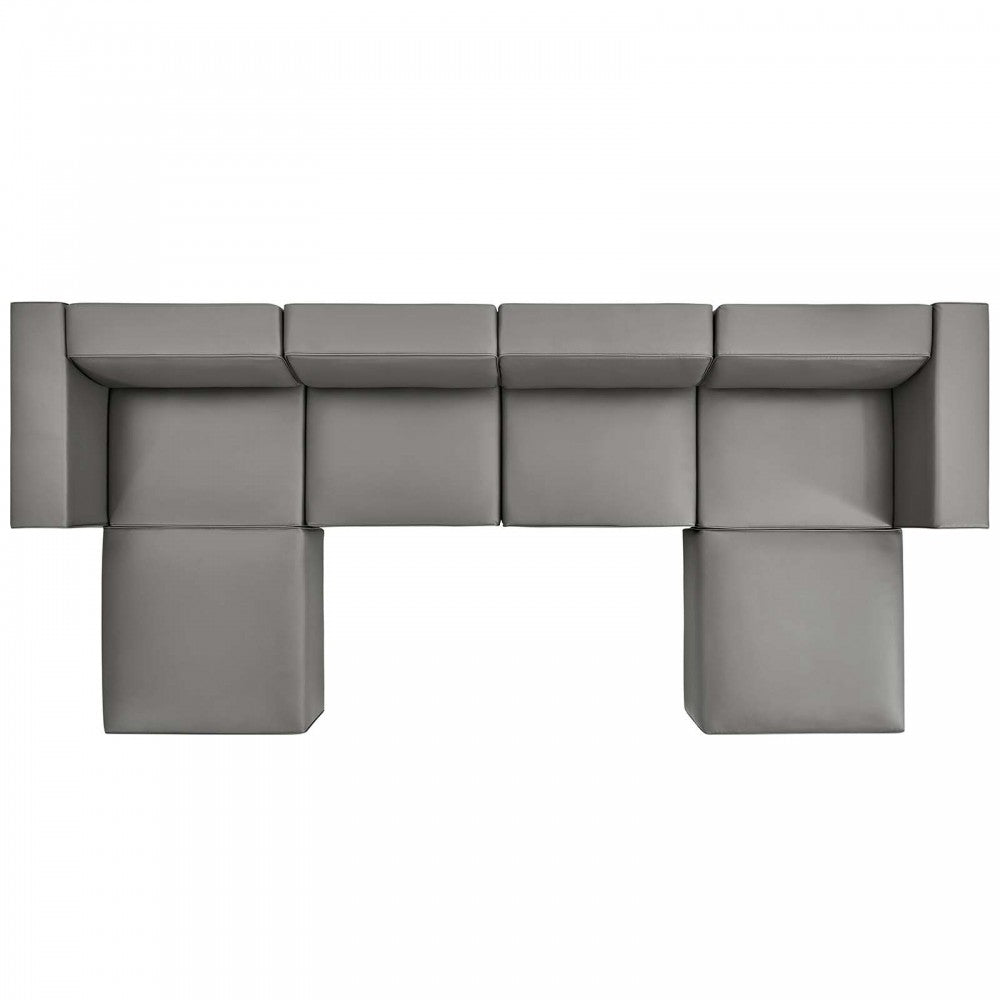 Mingle Vegan Leather 4-Piece Sofa and 2 Ottomans Set, Gray