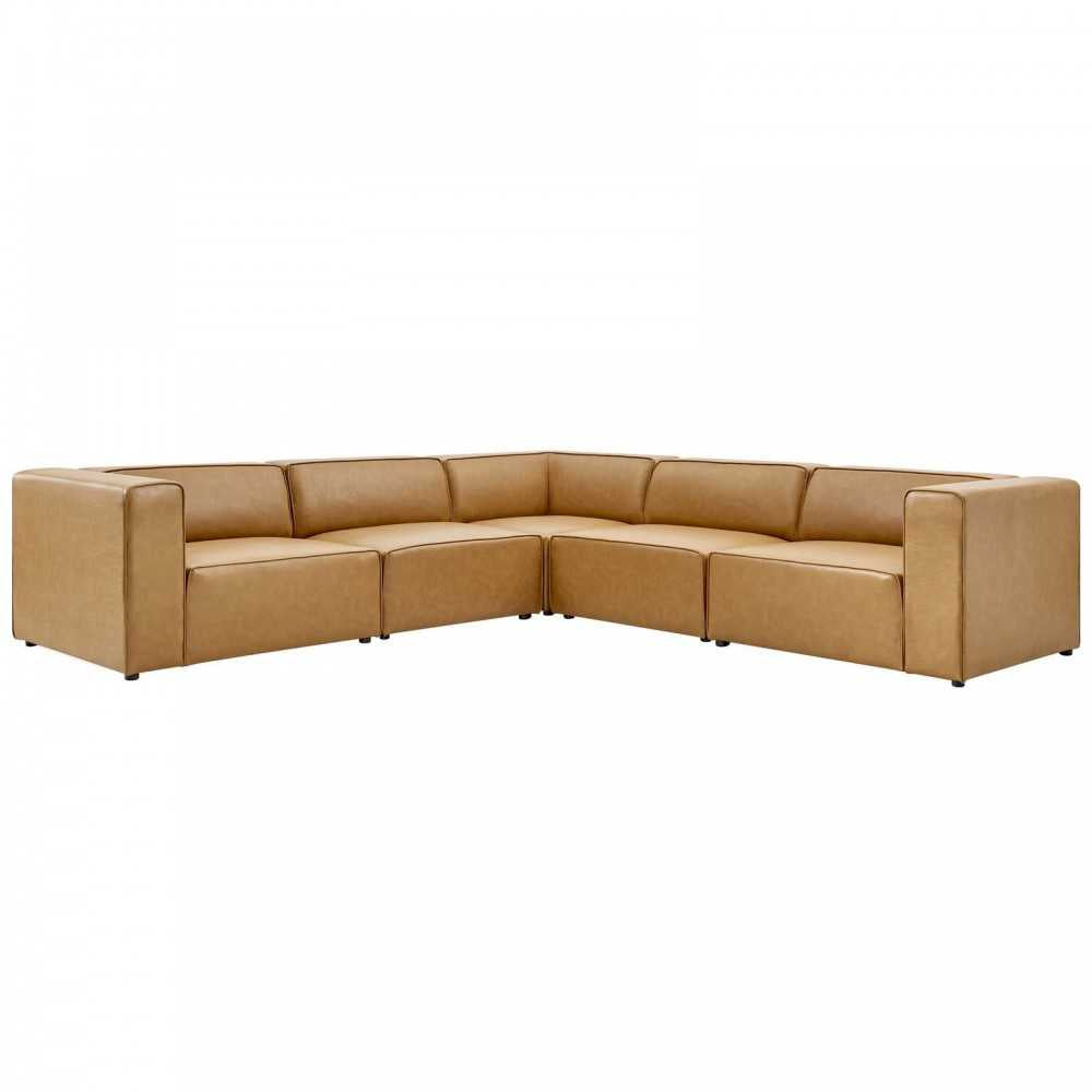 Mingle Vegan Leather 5-Piece Sectional Sofa, Tan