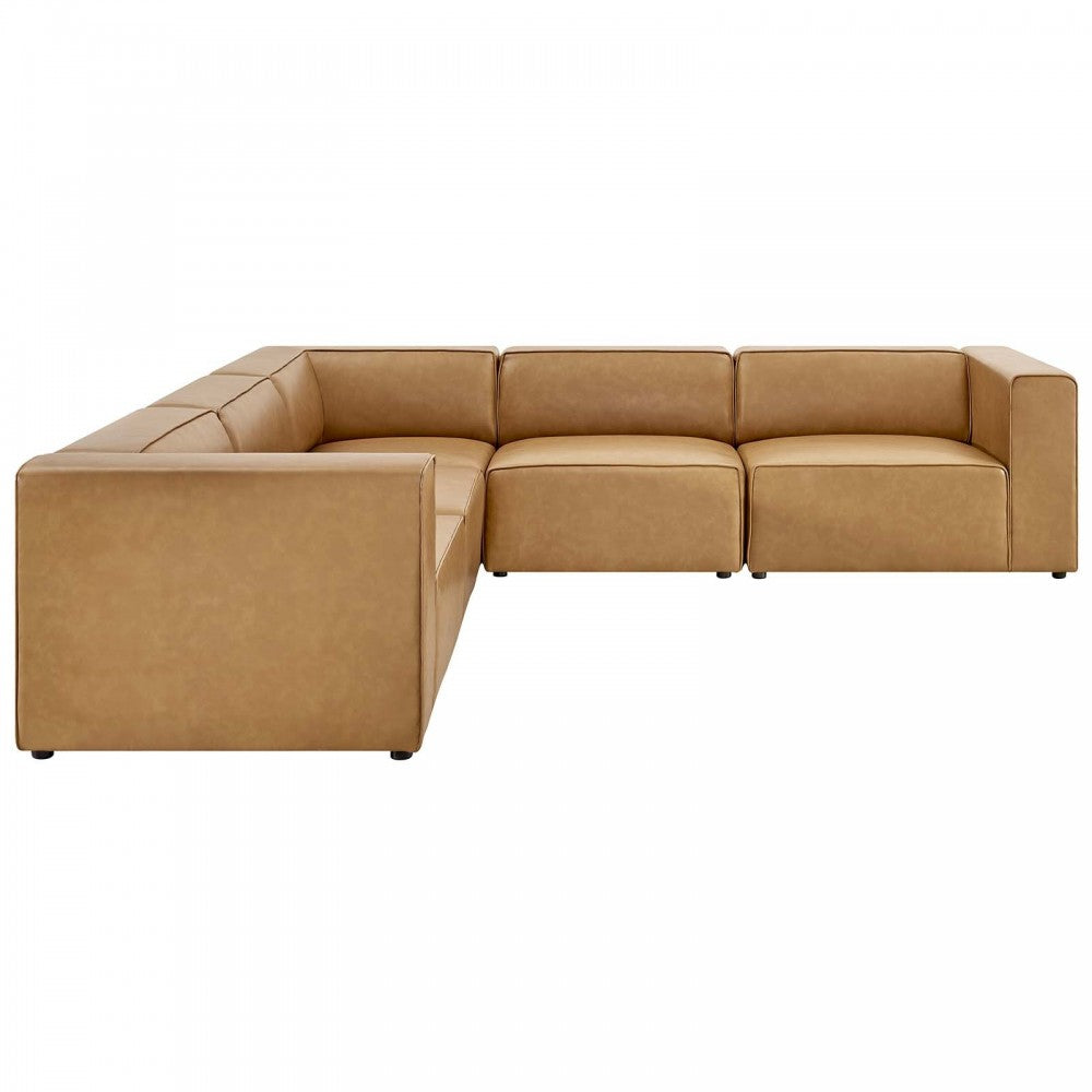 Mingle Vegan Leather 5-Piece Sectional Sofa, Tan