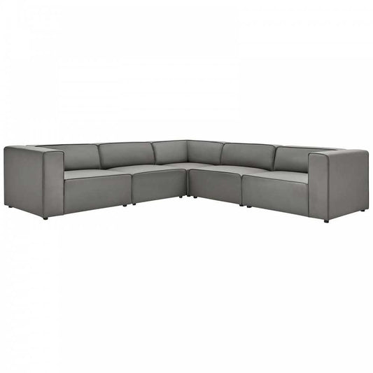 Mingle Vegan Leather 5-Piece Sectional Sofa, Gray