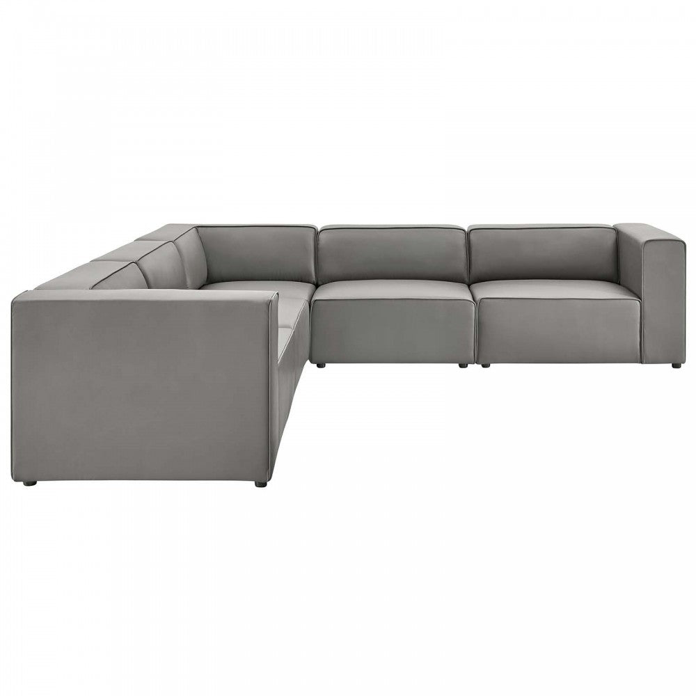 Mingle Vegan Leather 5-Piece Sectional Sofa, Gray