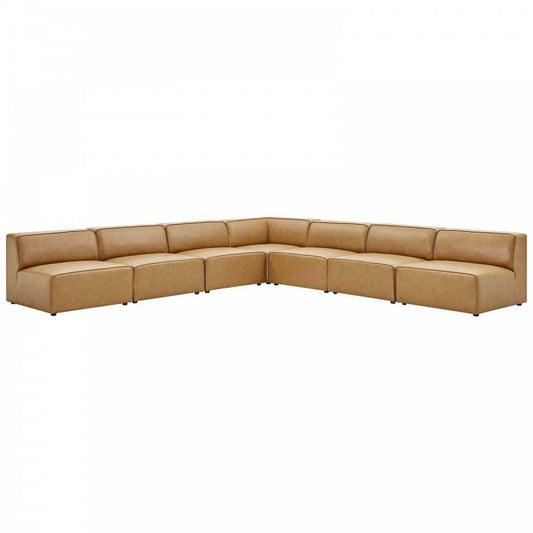 Mingle Vegan Leather 7-Piece Sectional Sofa, Tan, EEI-4797-TAN