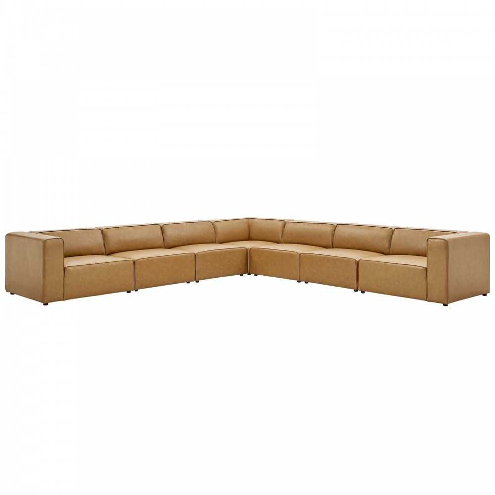 Mingle Vegan Leather 7-Piece Sectional Sofa, Tan, EEI-4798-TAN