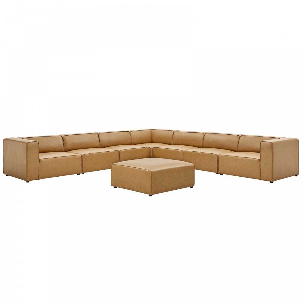 Mingle Vegan Leather 8-Piece Sectional Sofa Set, Tan