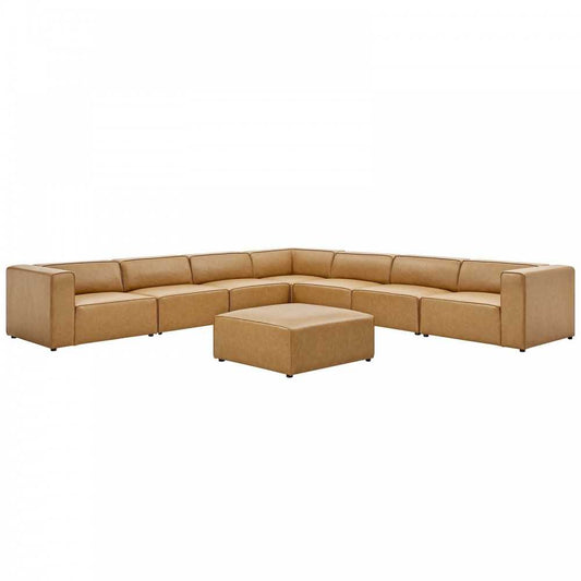 Mingle Vegan Leather 8-Piece Sectional Sofa Set, Tan