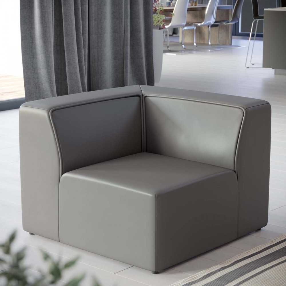 Mingle Vegan Leather Corner Chair, Gray