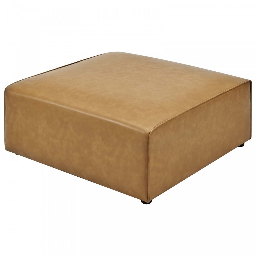 Mingle Vegan Leather Ottoman, Tan