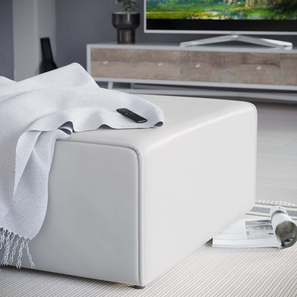 Mingle Vegan Leather Ottoman, White