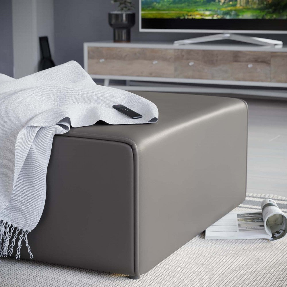 Mingle Vegan Leather Ottoman, Gray