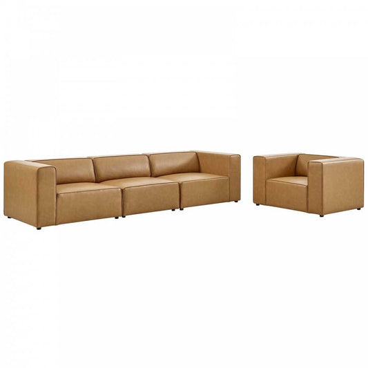 Mingle Vegan Leather Sofa and Armchair Set, Tan