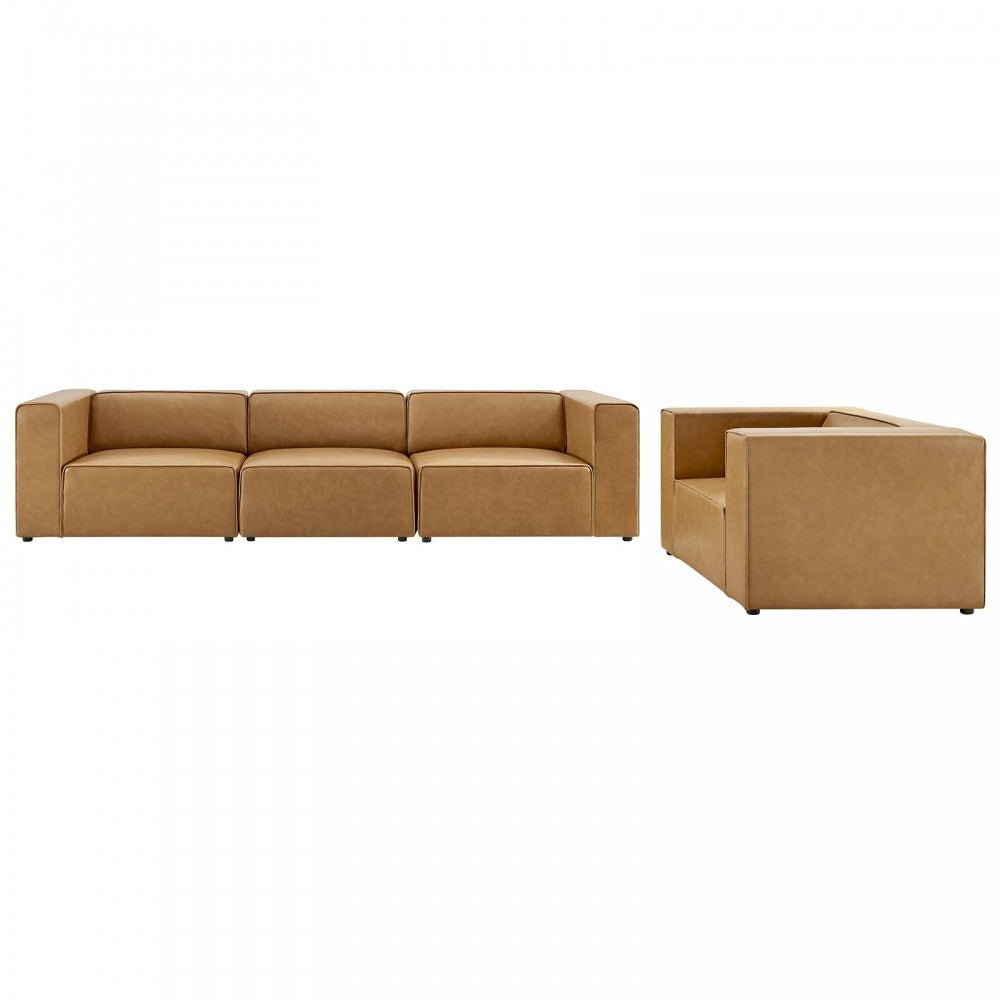 Mingle Vegan Leather Sofa and Armchair Set, Tan
