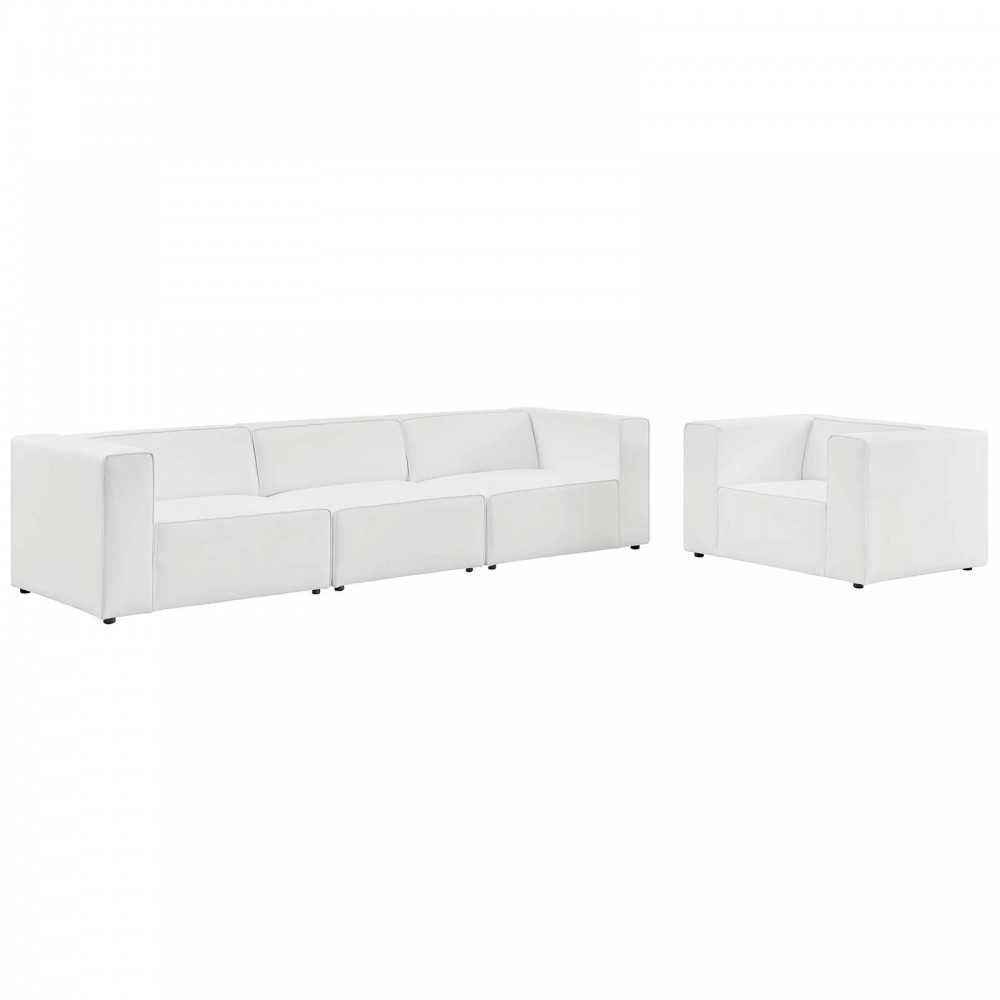 Mingle Vegan Leather Sofa and Armchair Set, White