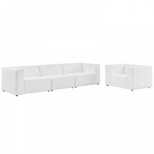 Mingle Vegan Leather Sofa and Armchair Set, White