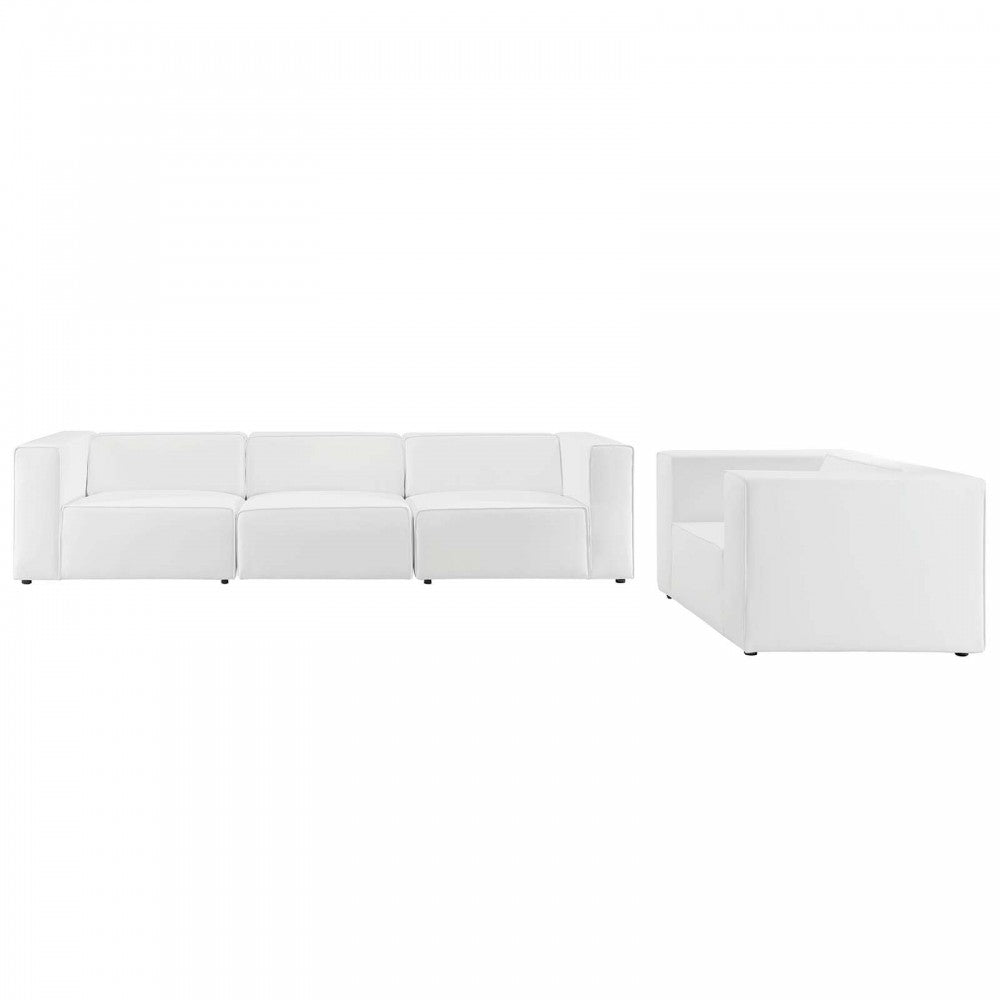Mingle Vegan Leather Sofa and Armchair Set, White