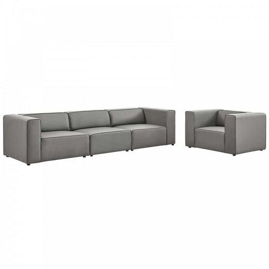 Mingle Vegan Leather Sofa and Armchair Set, Gray