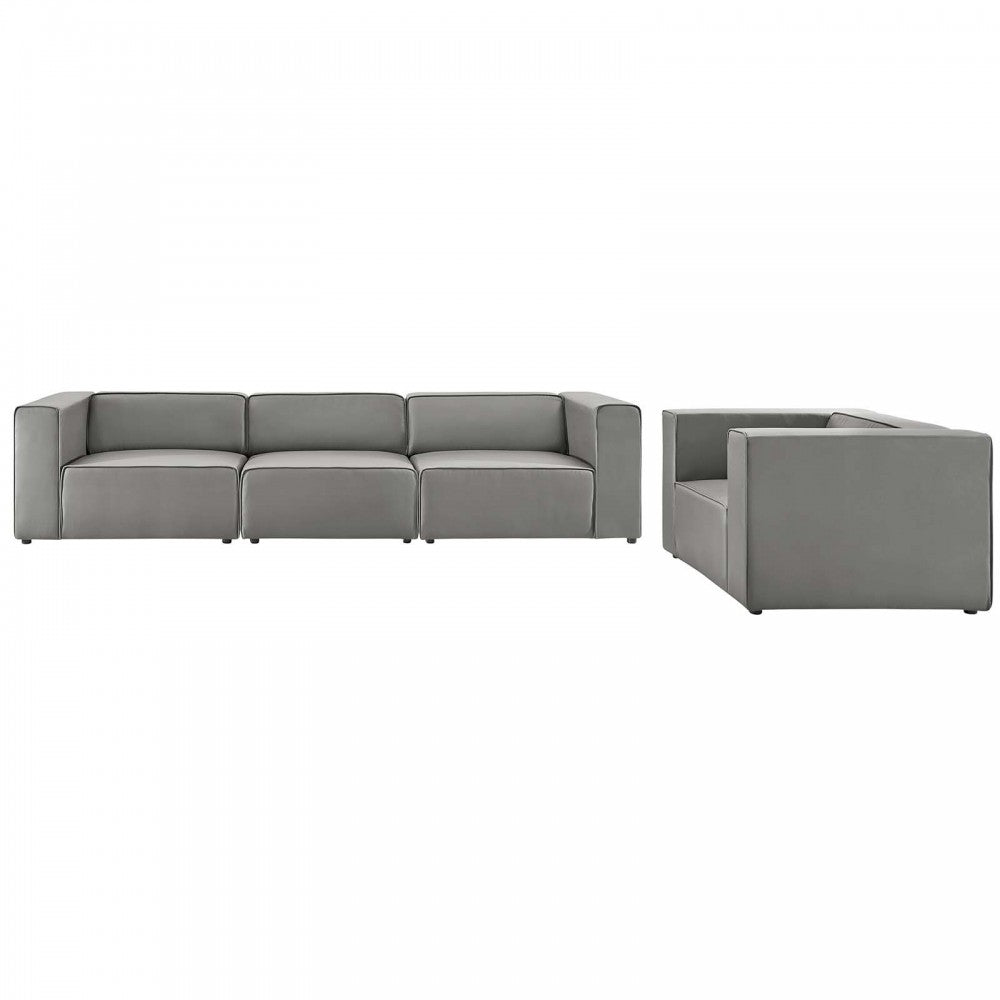 Mingle Vegan Leather Sofa and Armchair Set, Gray