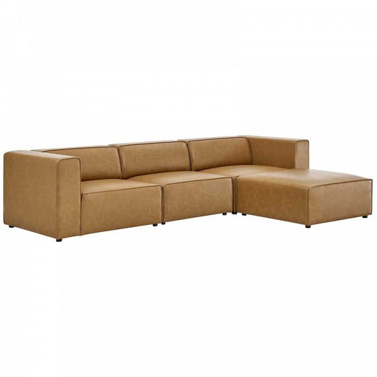 Mingle Vegan Leather Sofa and Ottoman Set, Tan