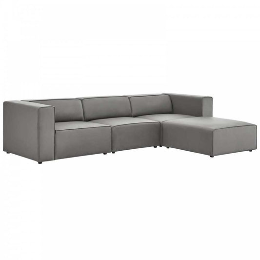 Mingle Vegan Leather Sofa and Ottoman Set, Gray