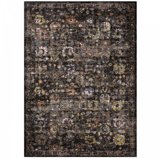 Minu Distressed Floral Lattice 4x6 Area Rug, Black, Yellow and Orange