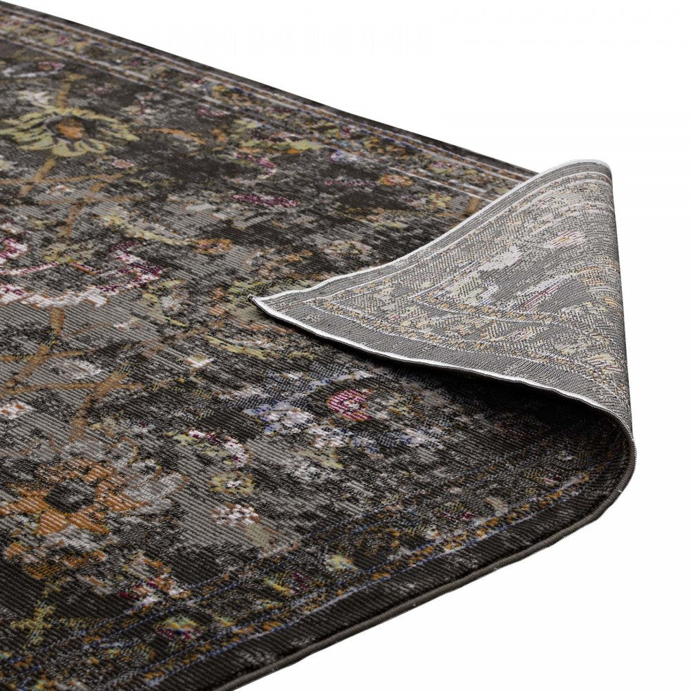 Minu Distressed Floral Lattice 8x10 Area Rug, Black, Yellow and Orange