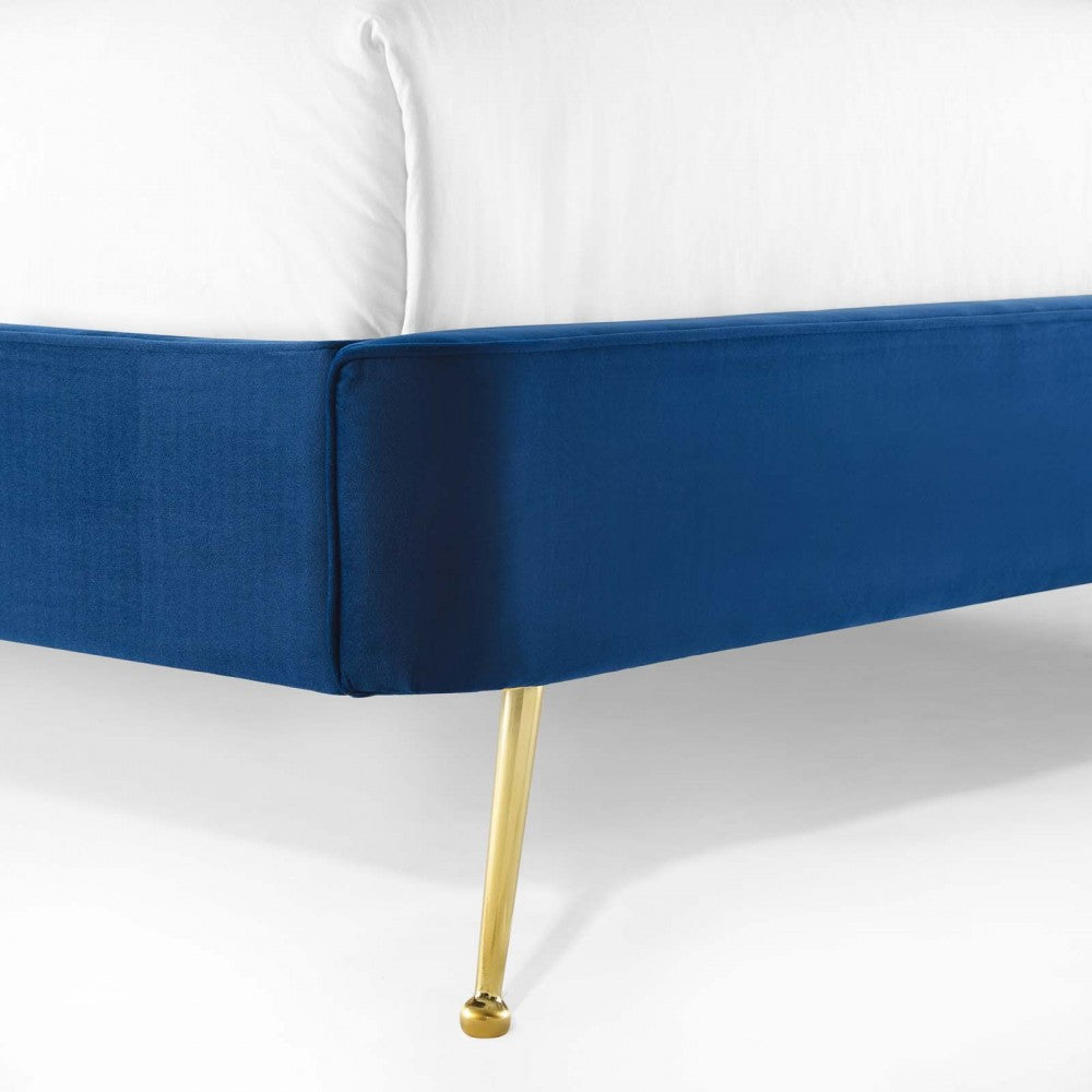 Mira Upholstered Performance Velvet Queen Platform Bed, Navy
