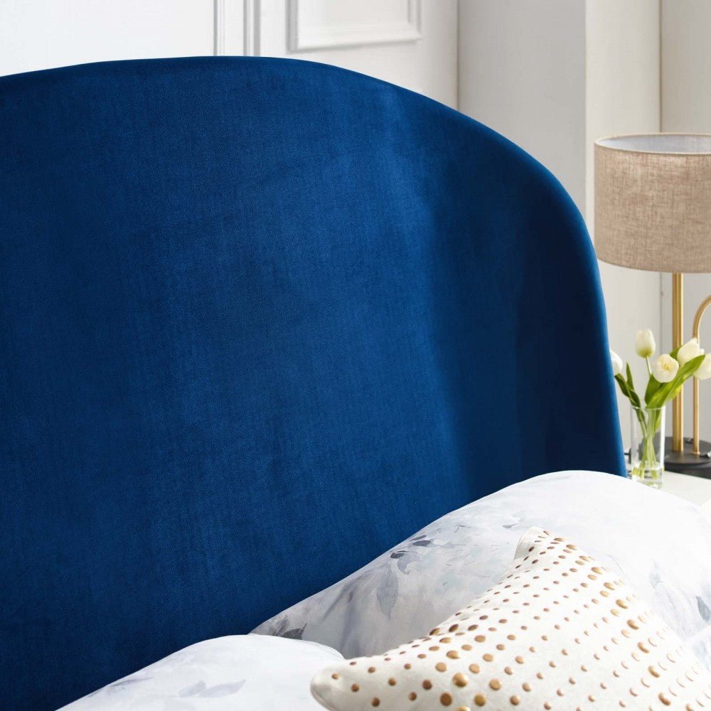 Mira Upholstered Performance Velvet Queen Platform Bed, Navy