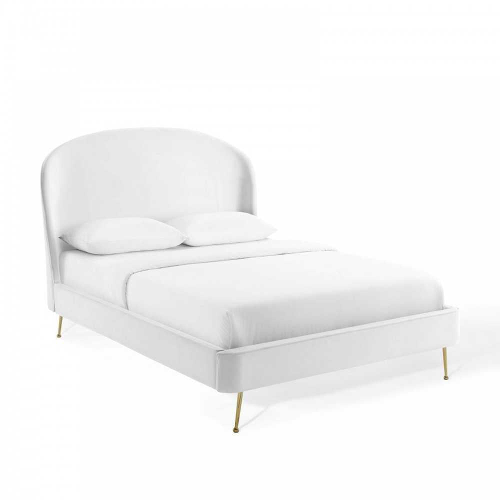 Mira Upholstered Performance Velvet Queen Platform Bed, White