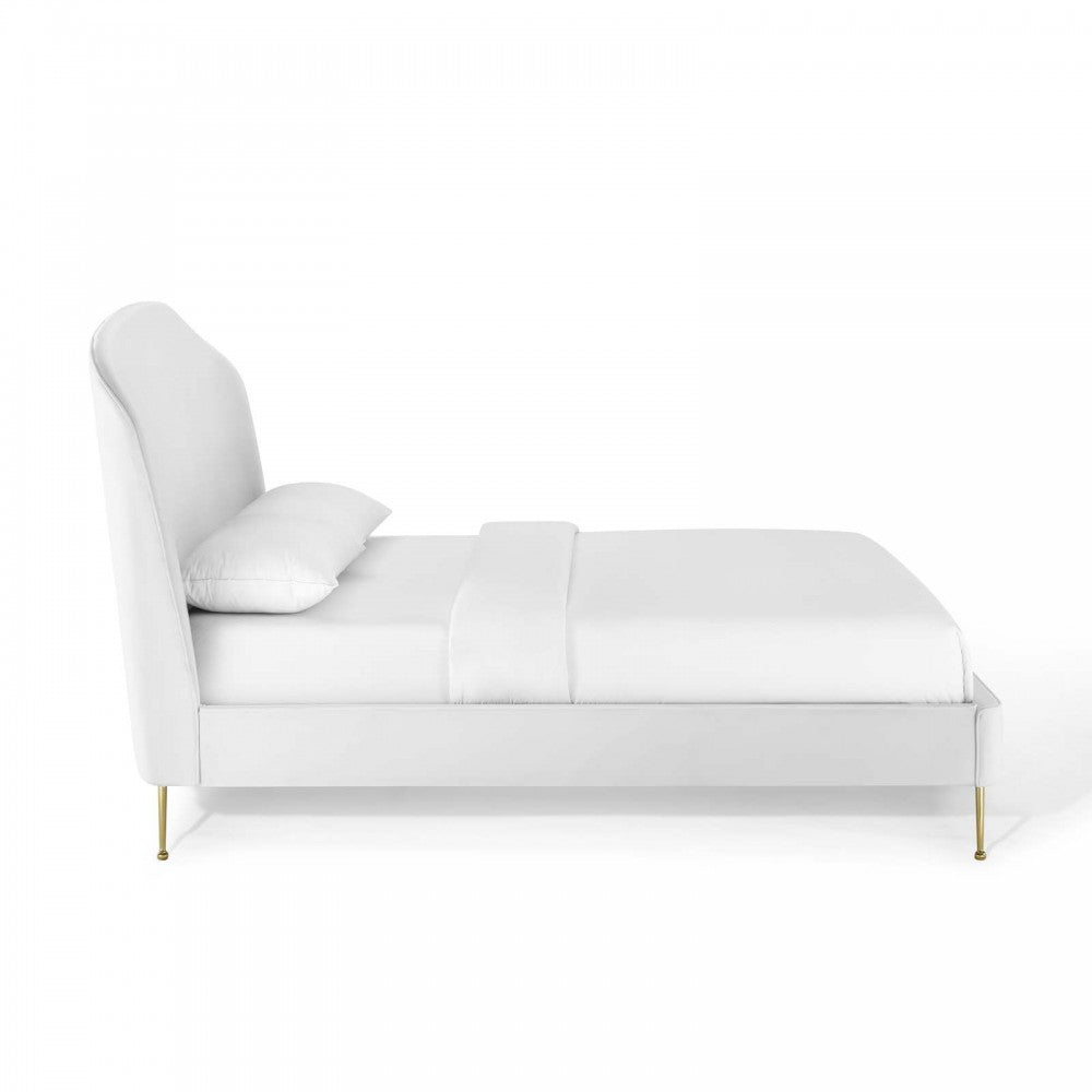 Mira Upholstered Performance Velvet Queen Platform Bed, White