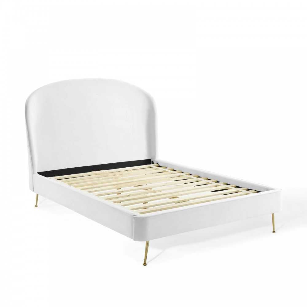 Mira Upholstered Performance Velvet Queen Platform Bed, White
