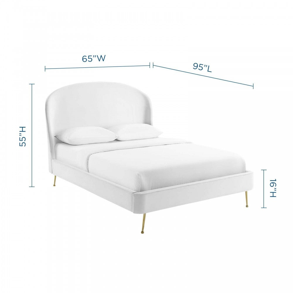 Mira Upholstered Performance Velvet Queen Platform Bed, White