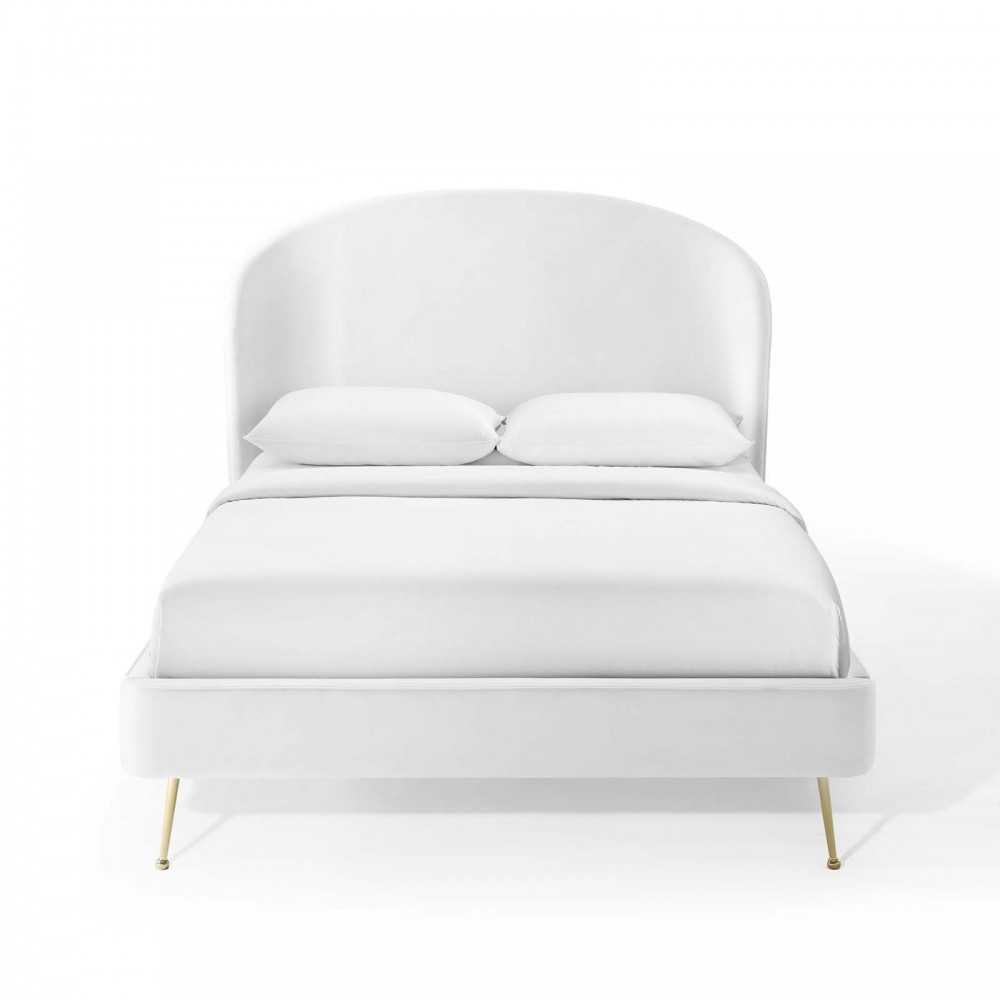 Mira Upholstered Performance Velvet Queen Platform Bed, White