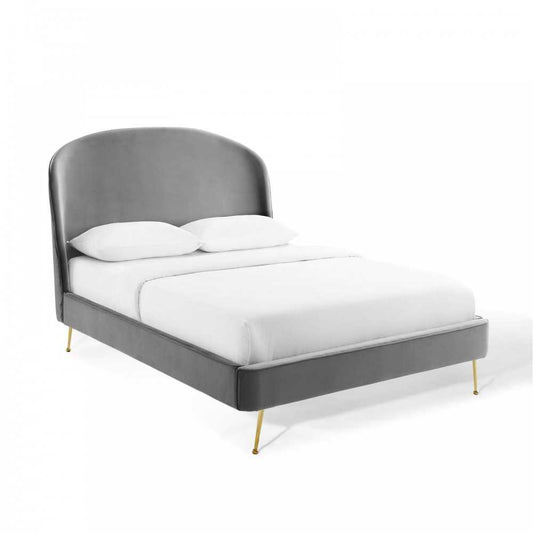 Mira Upholstered Performance Velvet Queen Platform Bed, Gray