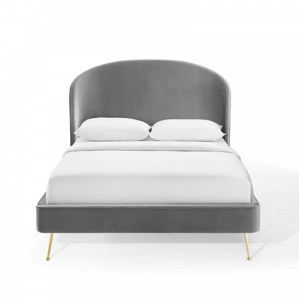 Mira Upholstered Performance Velvet Queen Platform Bed, Gray