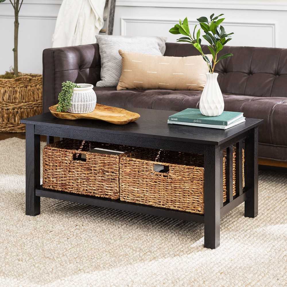 Mission Storage Coffee Table with Baskets - Black