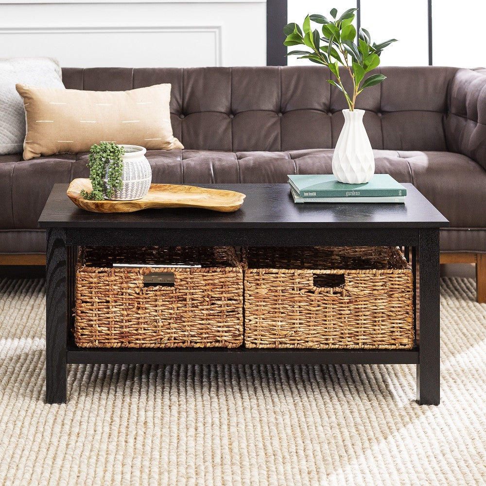 Mission Storage Coffee Table with Baskets - Black