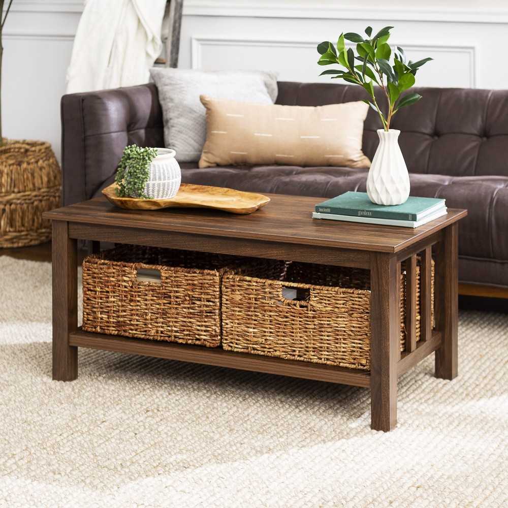 Mission Storage Coffee Table with Baskets - Dark Walnut