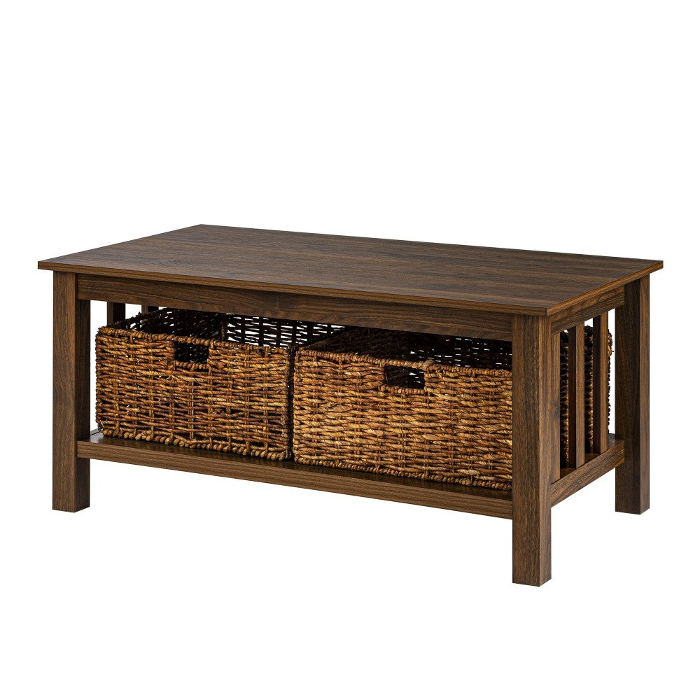 Mission Storage Coffee Table with Baskets - Dark Walnut