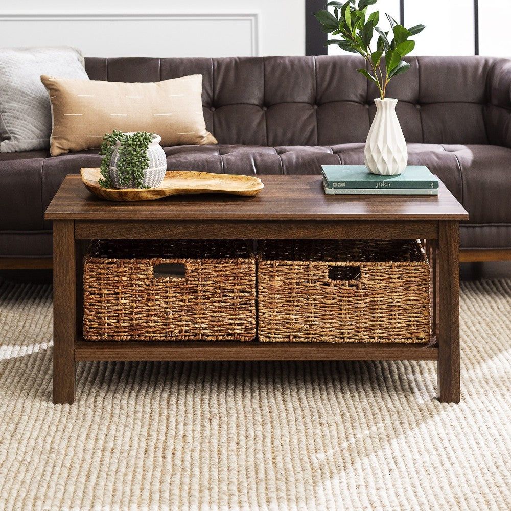 Mission Storage Coffee Table with Baskets - Dark Walnut