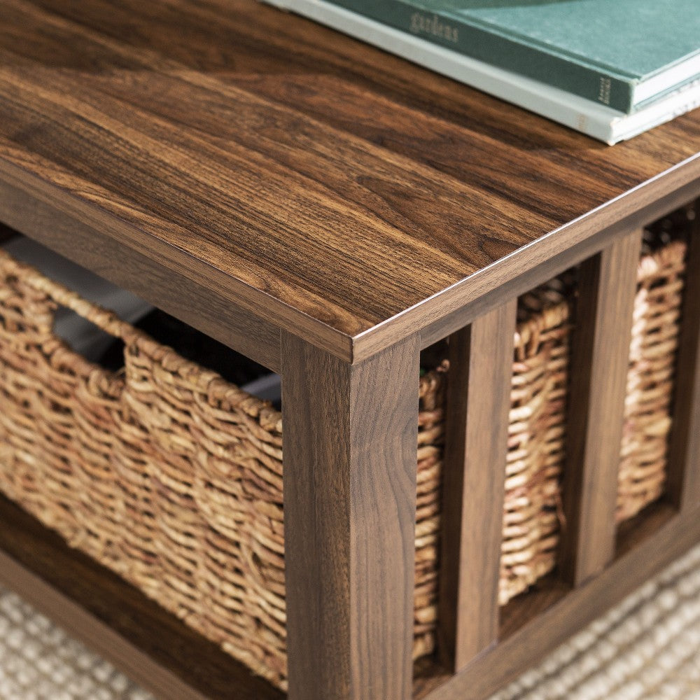 Mission Storage Coffee Table with Baskets - Dark Walnut