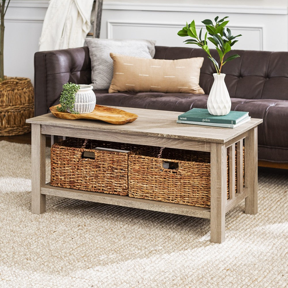 Mission Storage Coffee Table with Baskets - Driftwood