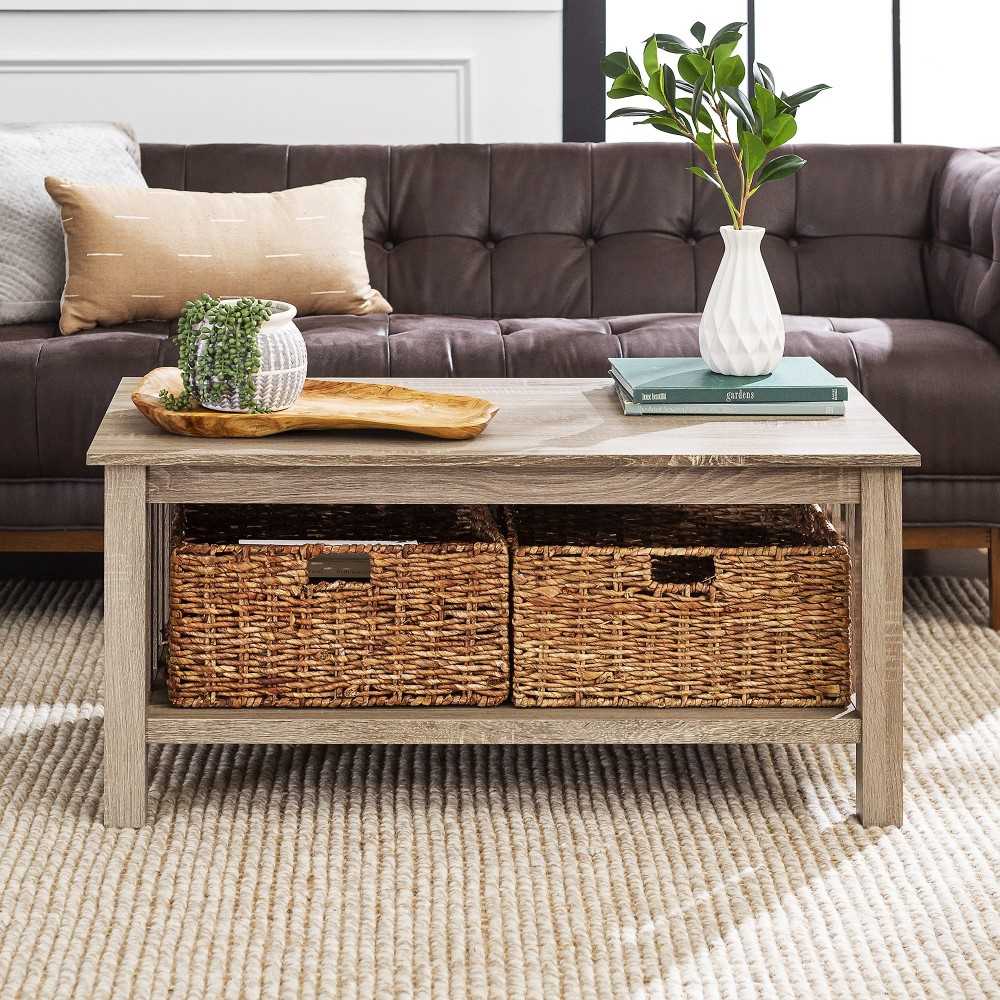 Mission Storage Coffee Table with Baskets - Driftwood