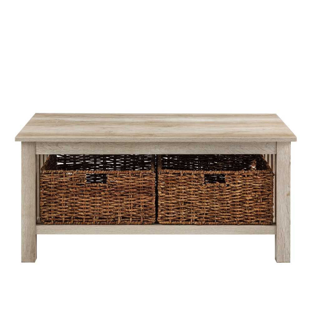 Mission Storage Coffee Table with Baskets - White Oak