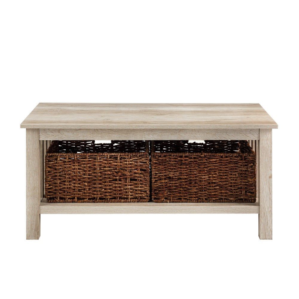 Mission Storage Coffee Table with Baskets - White Oak