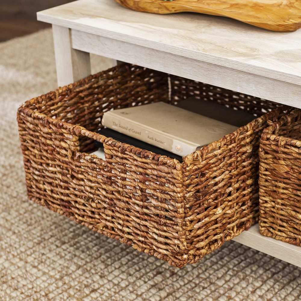 Mission Storage Coffee Table with Baskets - White Oak