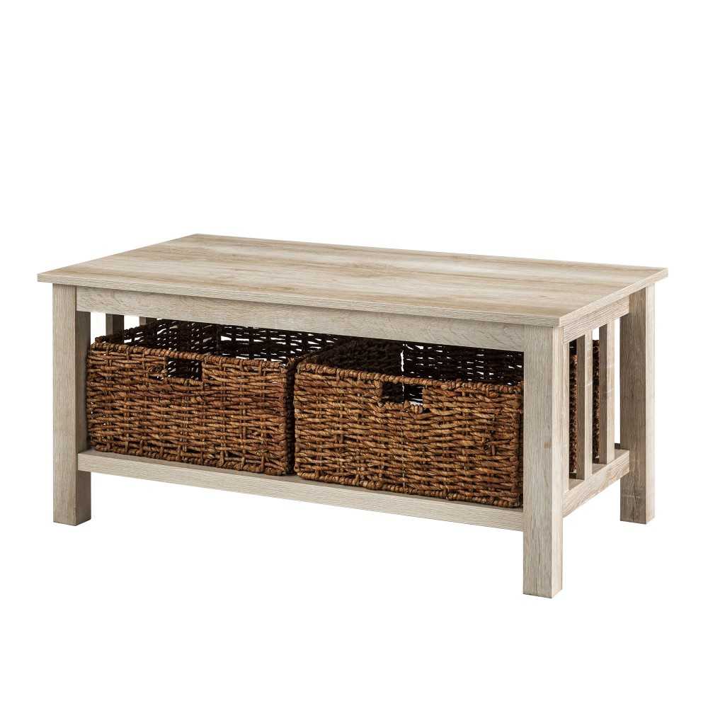 Mission Storage Coffee Table with Baskets - White Oak