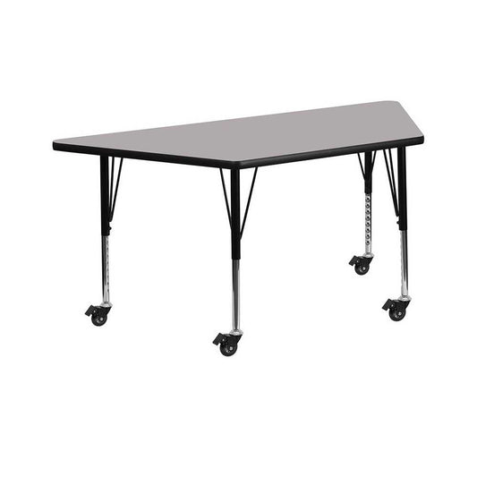 Mobile 22.5''W x 45''L Trapezoid Gray HP Laminate Activity Table - Height Adjustable Short Legs