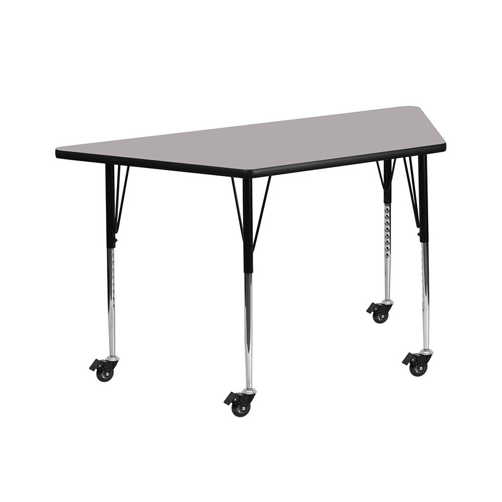 Mobile 22.5''W x 45''L Trapezoid Gray HP Laminate Activity Table - Standard Height Adjustable Legs