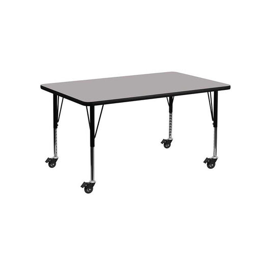 Mobile 24''W x 48''L Rectangular Gray HP Laminate Activity Table - Height Adjustable Short Legs