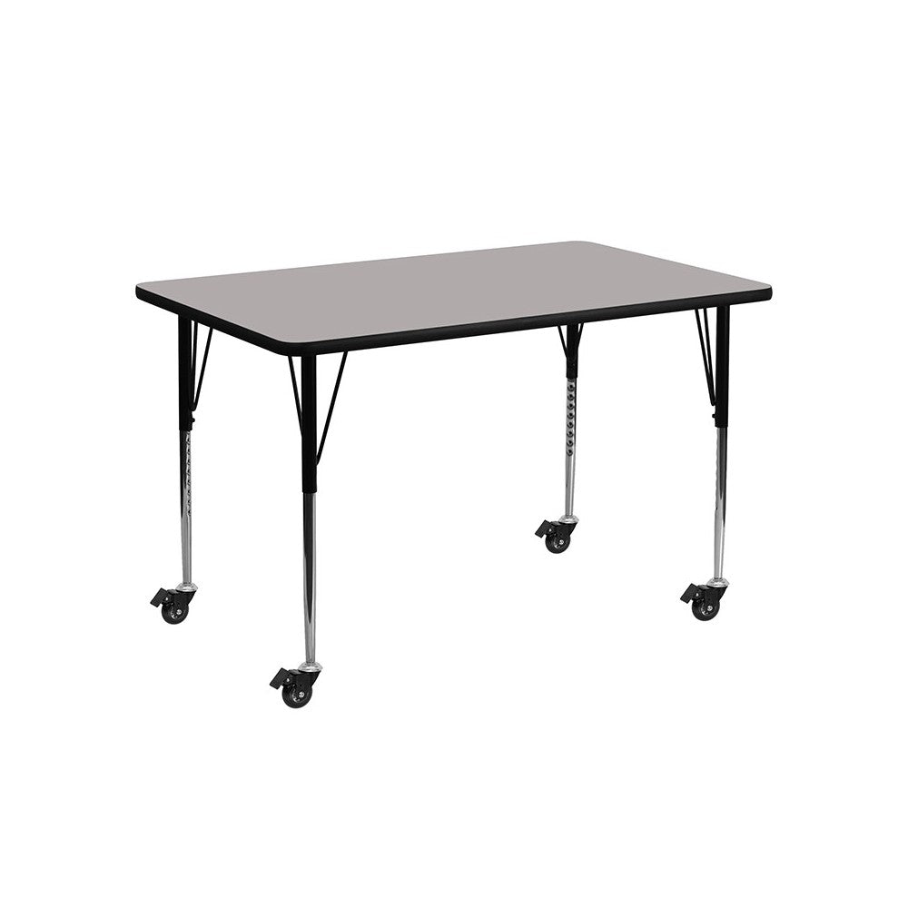 Mobile 24''W x 48''L Rectangular Gray HP Laminate Activity Table - Standard Height Adjustable Legs