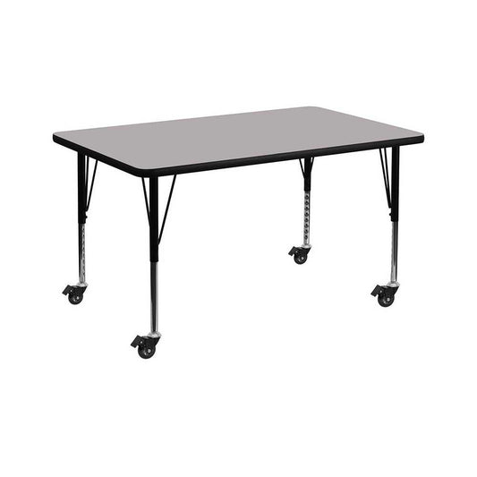 Mobile 24''W x 48''L Rectangular Gray Thermal Laminate Activity Table - Height Adjustable Short Legs